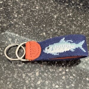 Blue Fish Embroidered Key Fob with Leather Accent